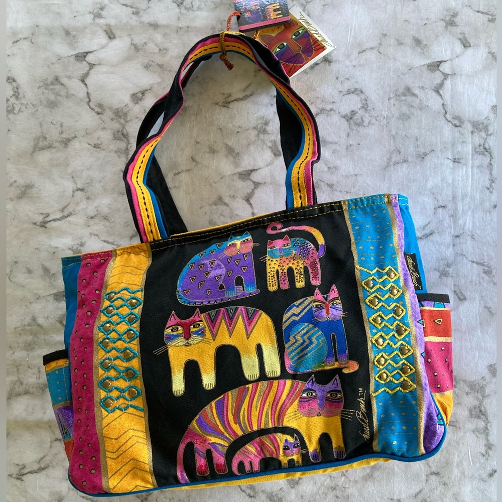 Laurel Burch watercolor cat art design bag NWT